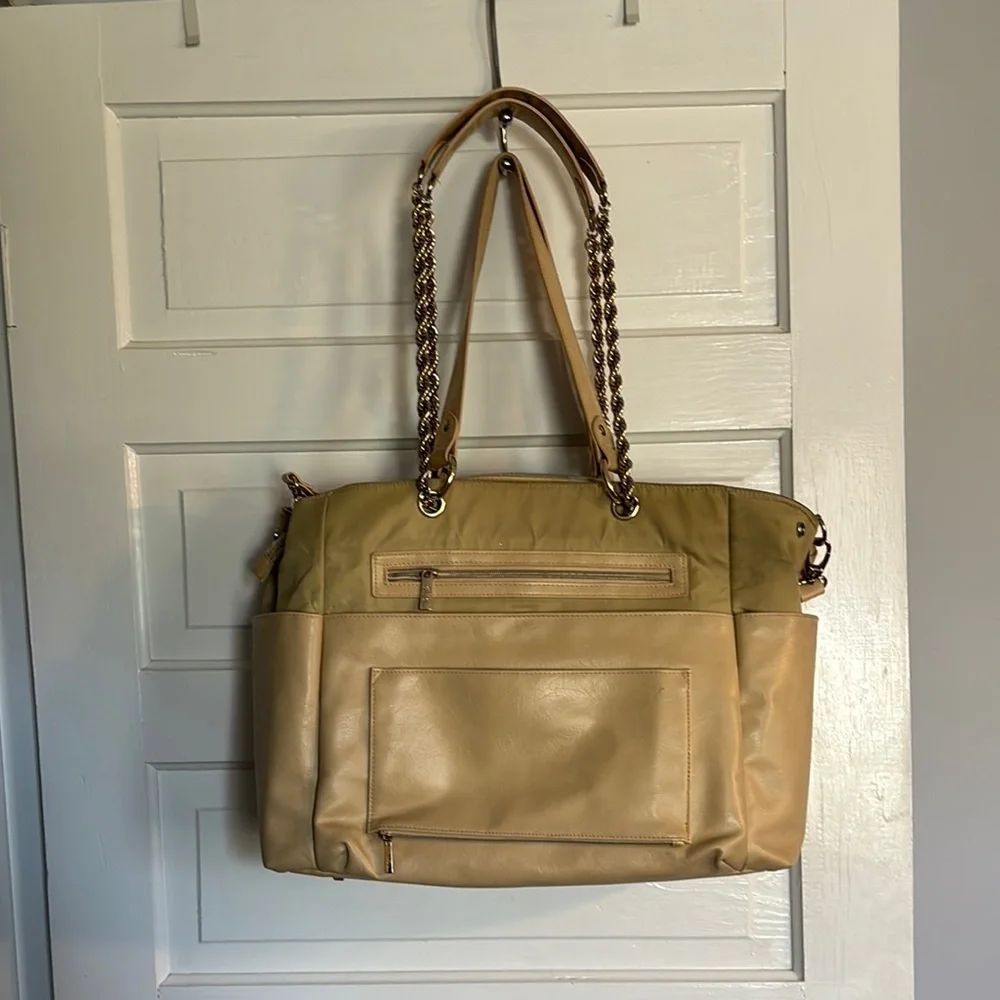 Beis Tan Leather Diaper Bag